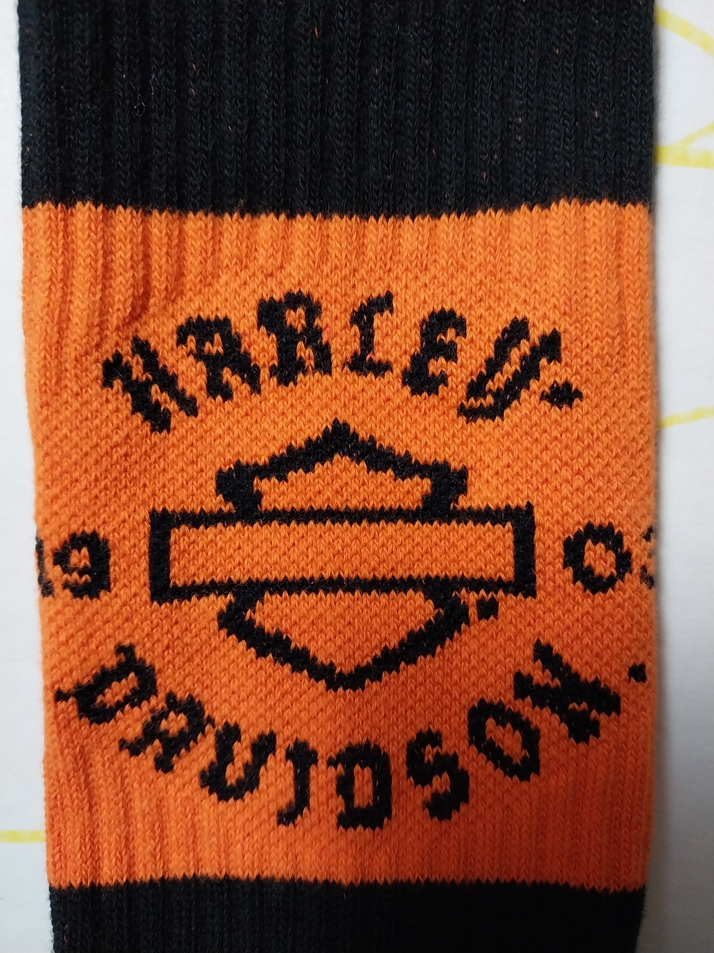 Harley-Davidson Black & Orange Striped Crew Socks with Logo - Picture 3 of 4